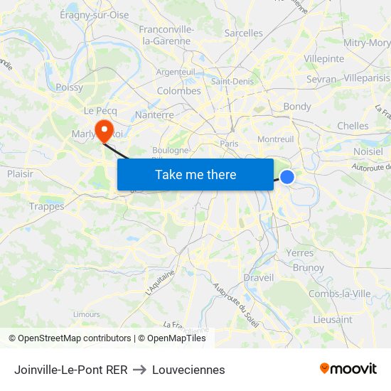Joinville-Le-Pont RER to Louveciennes map