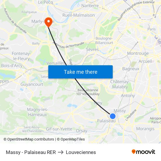 Massy - Palaiseau RER to Louveciennes map