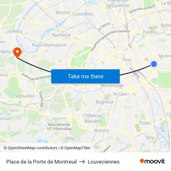 Place de la Porte de Montreuil to Louveciennes map