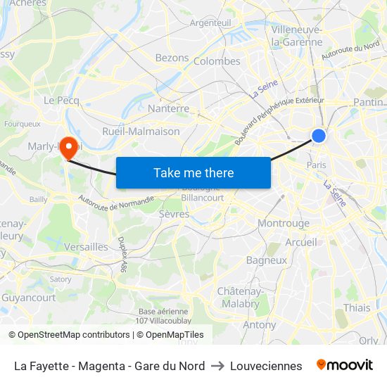 La Fayette - Magenta - Gare du Nord to Louveciennes map