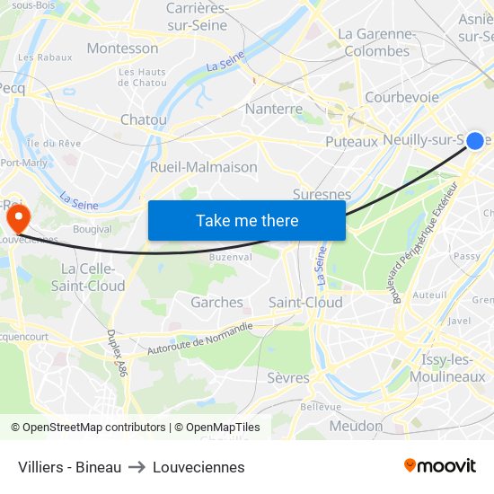 Villiers - Bineau to Louveciennes map