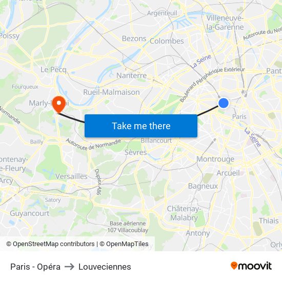 Paris - Opéra to Louveciennes map