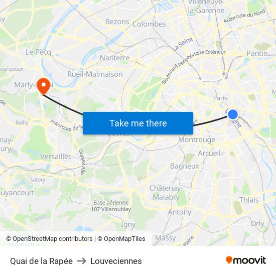 Quai de la Rapée to Louveciennes map