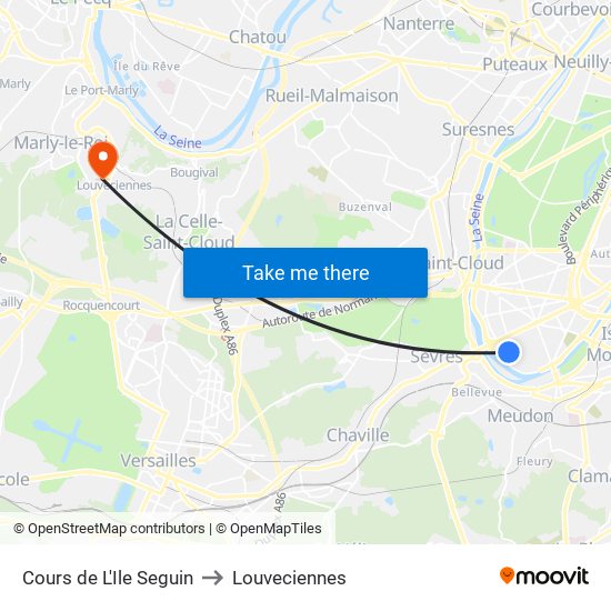 Cours de L'Ile Seguin to Louveciennes map