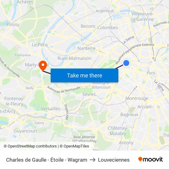 Charles de Gaulle - Étoile - Wagram to Louveciennes map