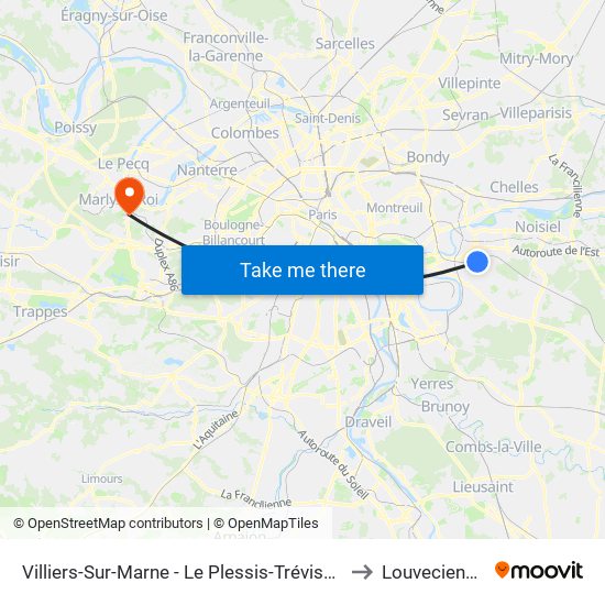 Villiers-Sur-Marne - Le Plessis-Trévise RER to Louveciennes map
