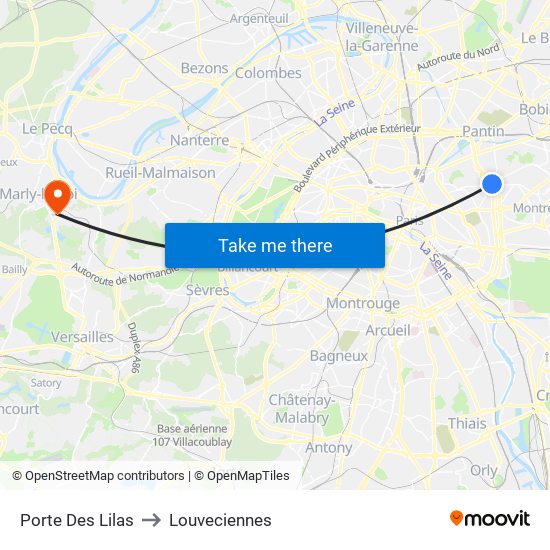 Porte Des Lilas to Louveciennes map
