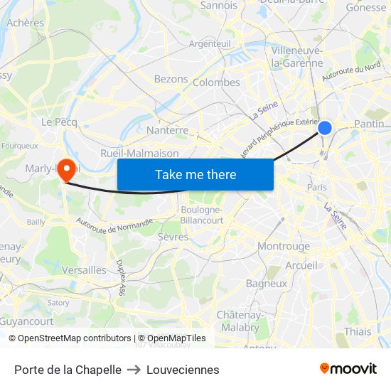 Porte de la Chapelle to Louveciennes map