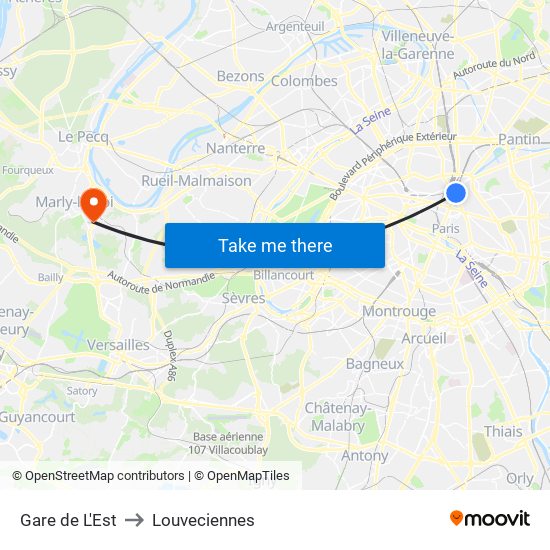Gare de L'Est to Louveciennes map