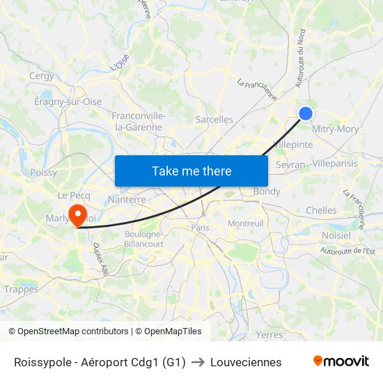 Roissypole - Aéroport Cdg1 (G1) to Louveciennes map