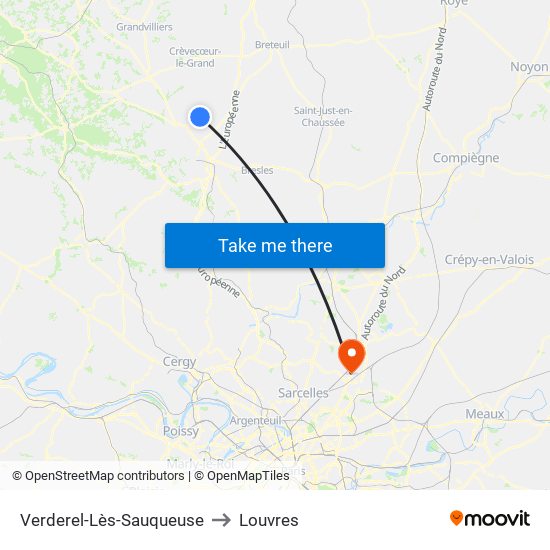 Verderel-Lès-Sauqueuse to Louvres map