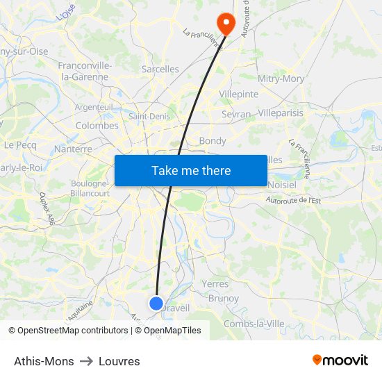 Athis-Mons to Louvres map