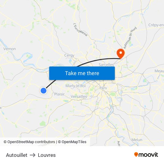 Autouillet to Louvres map