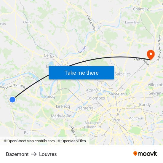 Bazemont to Louvres map
