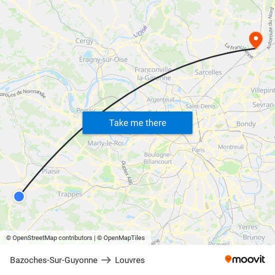 Bazoches-Sur-Guyonne to Louvres map