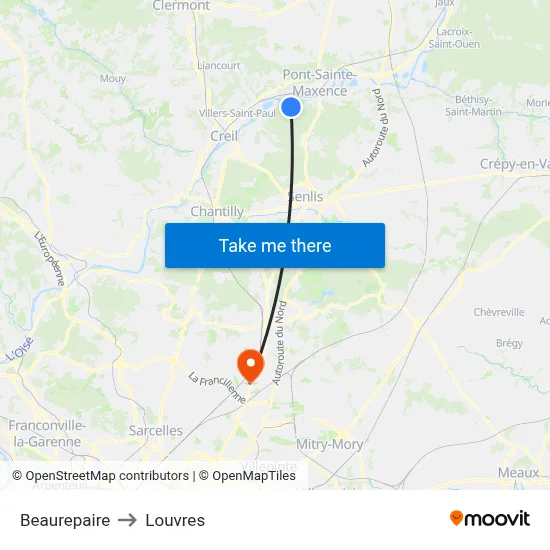 Beaurepaire to Louvres map