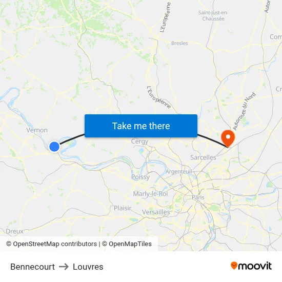 Bennecourt to Louvres map