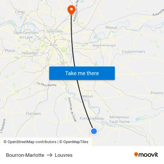 Bourron-Marlotte to Louvres map