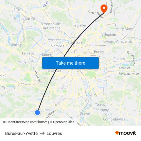 Bures-Sur-Yvette to Louvres map
