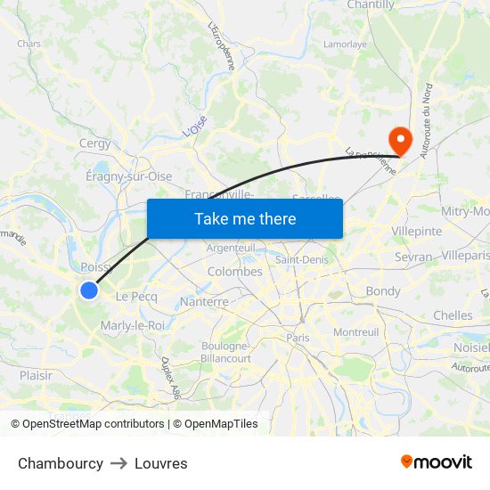 Chambourcy to Louvres map