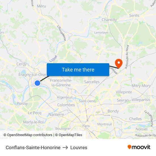 Conflans-Sainte-Honorine to Louvres map