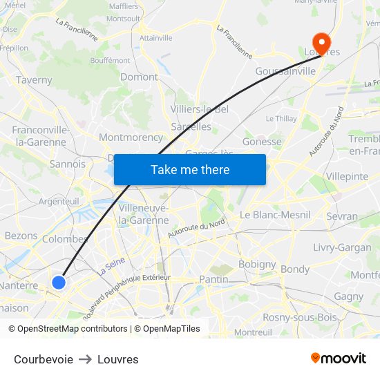 Courbevoie to Louvres map
