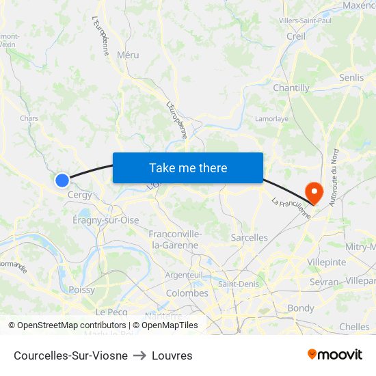 Courcelles-Sur-Viosne to Louvres map