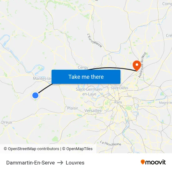 Dammartin-En-Serve to Louvres map