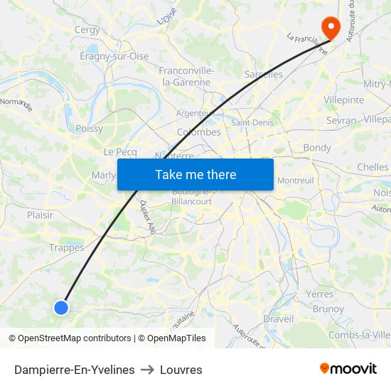 Dampierre-En-Yvelines to Louvres map