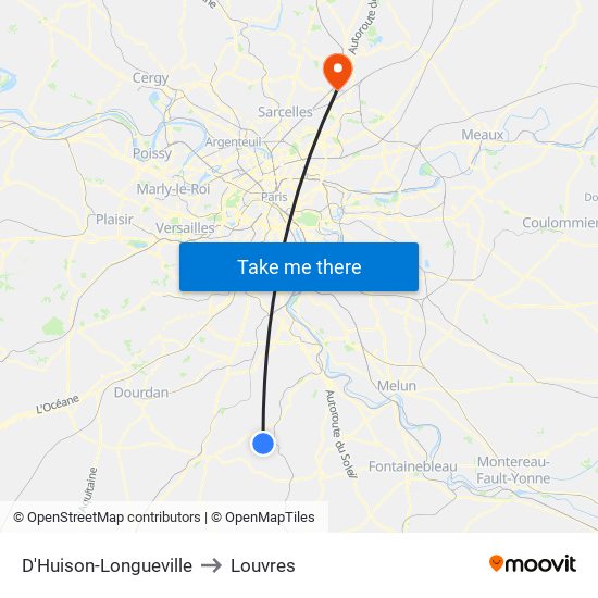 D'Huison-Longueville to Louvres map