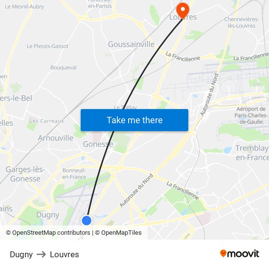 Dugny to Louvres map