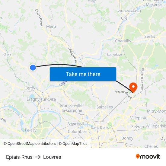Epiais-Rhus to Louvres map