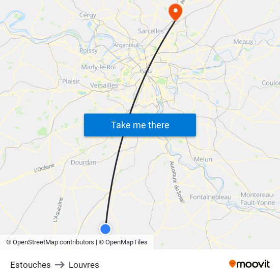 Estouches to Louvres map