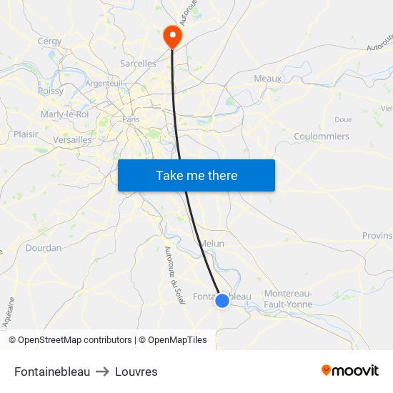 Fontainebleau to Louvres map