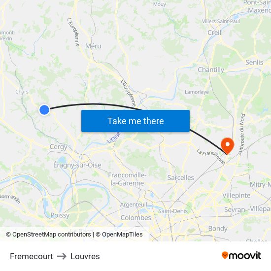 Fremecourt to Louvres map
