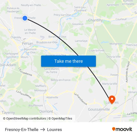 Fresnoy-En-Thelle to Louvres map