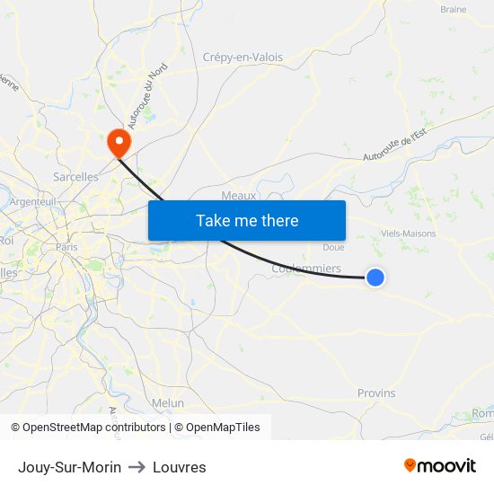 Jouy-Sur-Morin to Louvres map