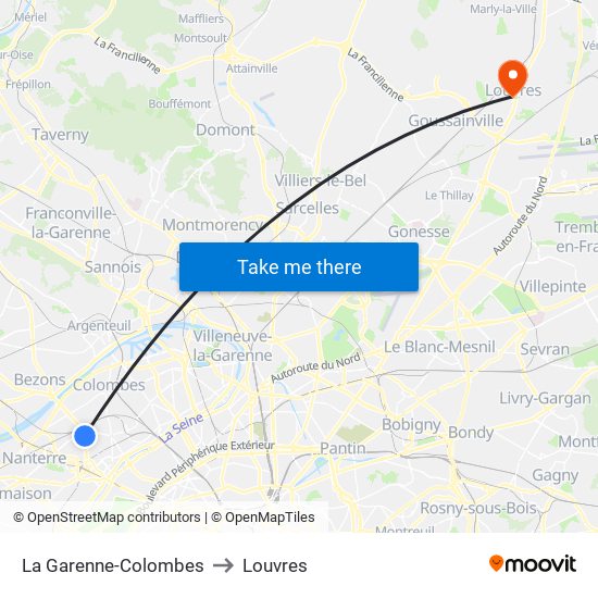 La Garenne-Colombes to Louvres map