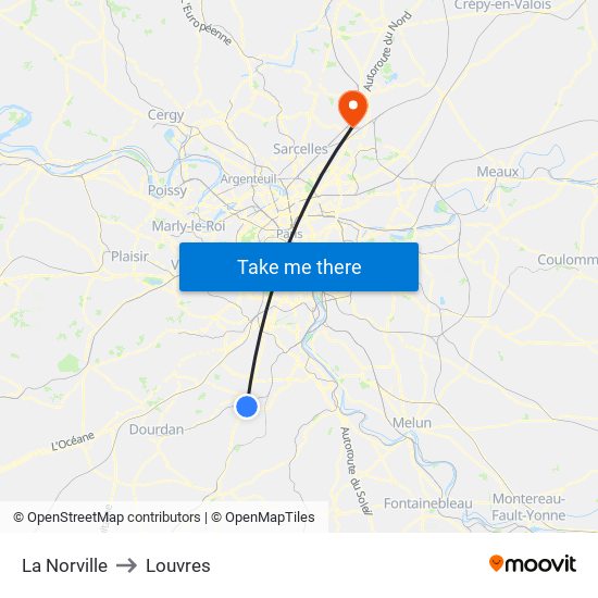 La Norville to Louvres map