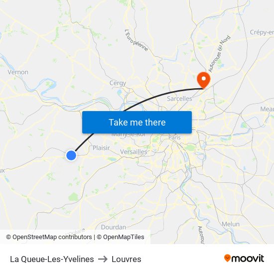 La Queue-Les-Yvelines to Louvres map