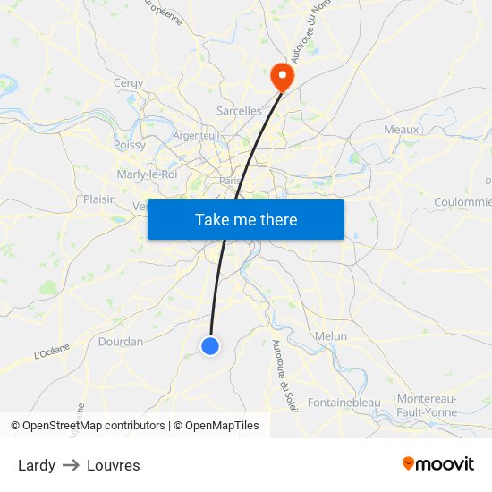 Lardy to Louvres map