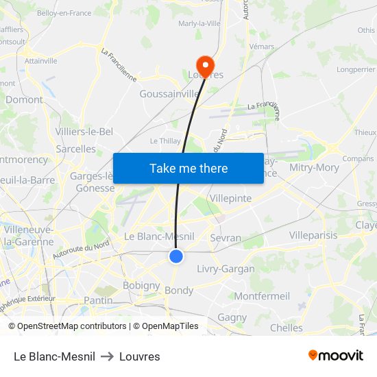 Le Blanc-Mesnil to Louvres map