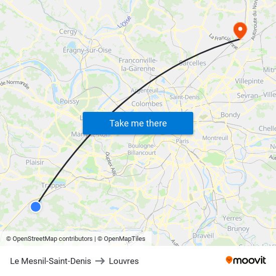 Le Mesnil-Saint-Denis to Louvres map