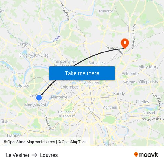 Le Vesinet to Louvres map