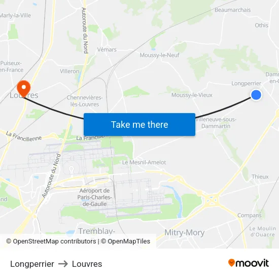 Longperrier to Louvres map