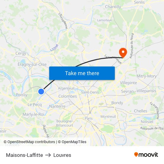 Maisons-Laffitte to Louvres map