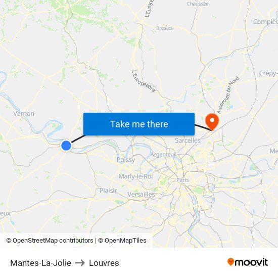 Mantes-La-Jolie to Louvres map