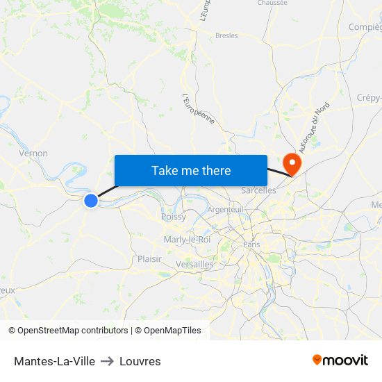 Mantes-La-Ville to Louvres map