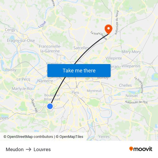 Meudon to Louvres map