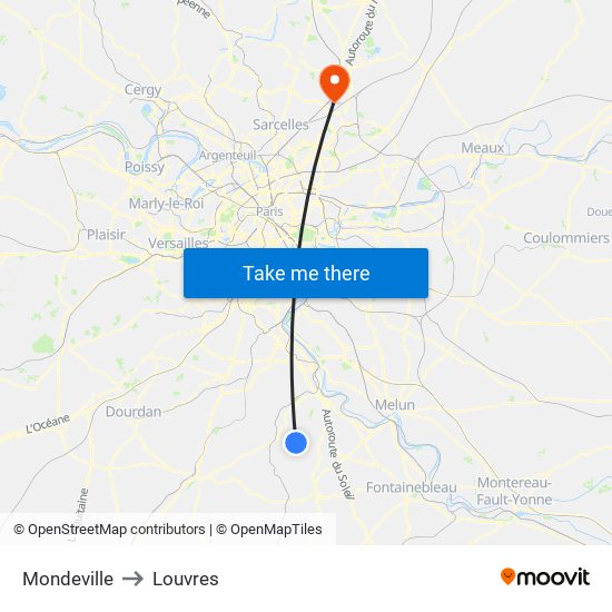 Mondeville to Louvres map